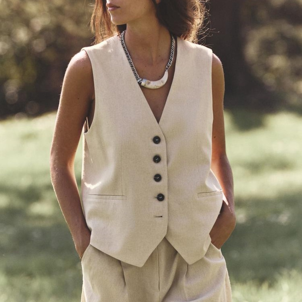 Zara Linen Blend Tailored Waistcoat